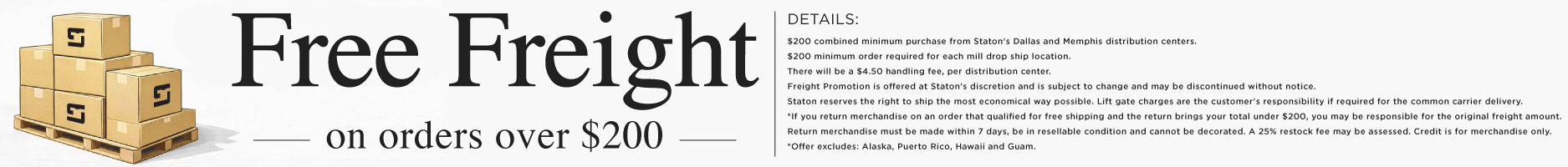 Free Freight for Orders Over $200